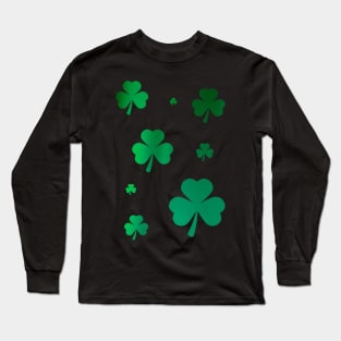 St Patricks Day, Metallic Green 3 Leaf Clovers Long Sleeve T-Shirt